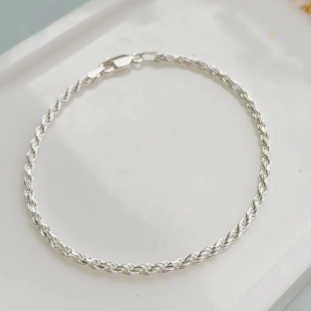 PULSEIRA CORDÃO BAIANO 2MM. 18,5CM DE COMPRIMENTO. EM PRATA 925.