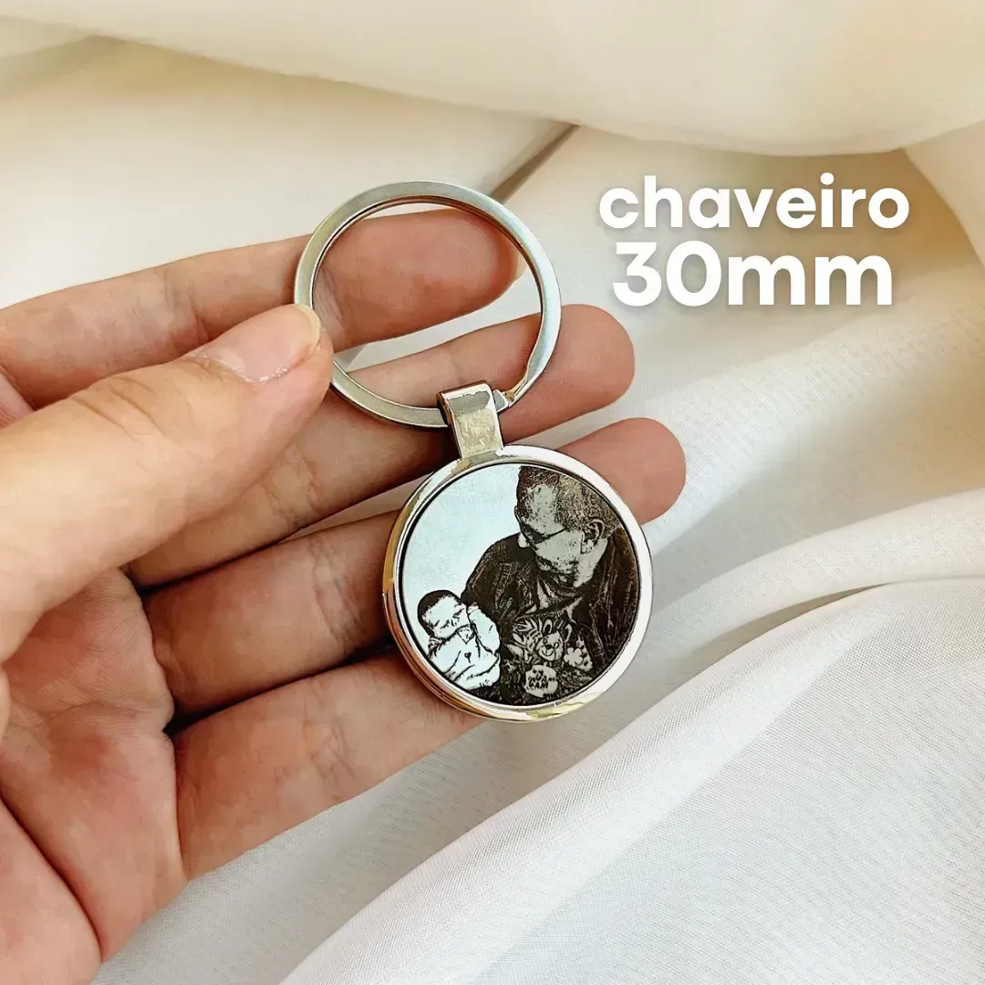 CHAVEIRO PERSONALIZADO EM AÇO INOX. 30MM DE DIÂMETRO.