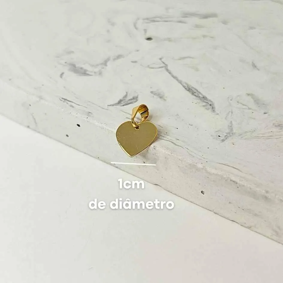 PINGENTE PERSONALIZADO MEDALHA CORAÇÃO 10MM DOURADO. BANHADO A OURO 18K.