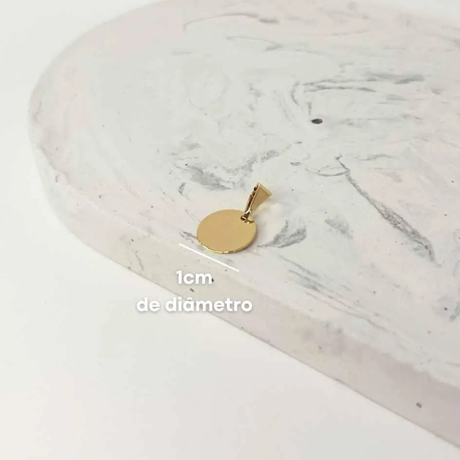PINGENTE PERSONALIZADO MEDALHA 10MM DOURADO. BANHADO A OURO 18K.