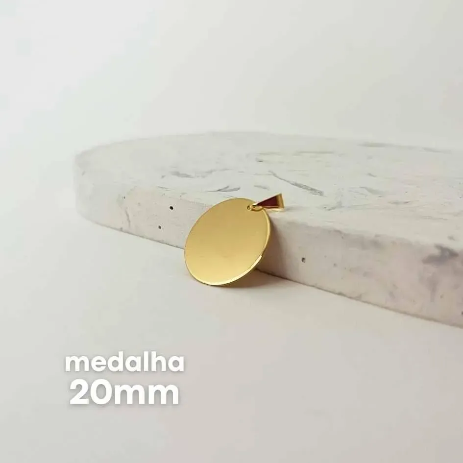 PINGENTE PERSONALIZADO MEDALHA 20MM DOURADO. BANHADO A OURO 18K.